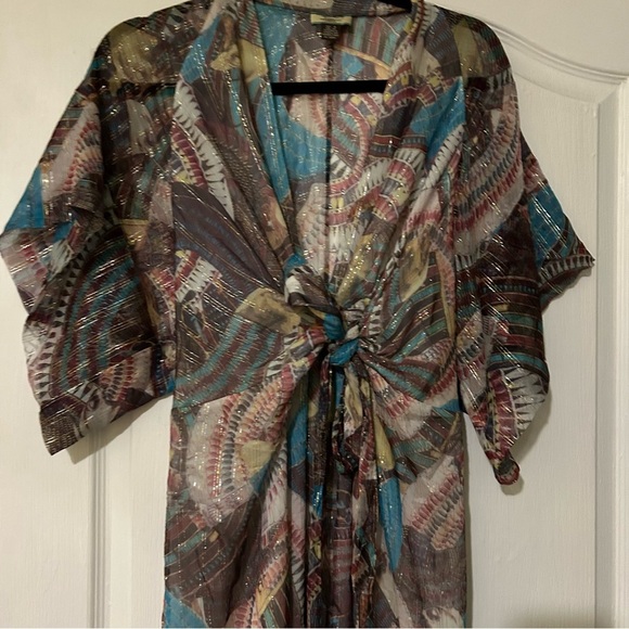 Issa London Metallic Chiffon Silk Maxi Dress Boho Luxe Deep V neck vintage - Picture 4 of 12